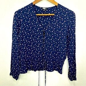 Rails‎ XS Button Front Blouse Navy Blue Celestial Casual Night Out